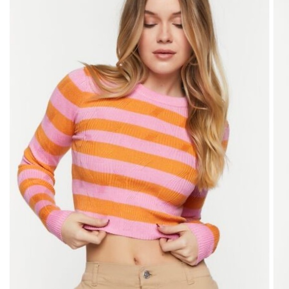 F21 New No Tags Striped Cropped Top Sweater Size L - Picture 1 of 12